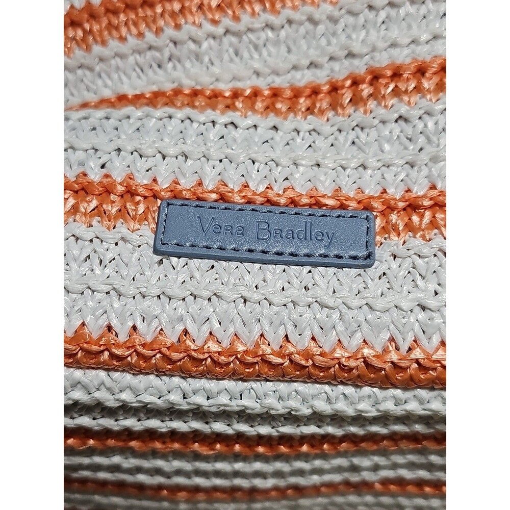 Vera Bradley Sunny Medallion Turtle  Orange Stripe Straw Tote Beach Bag NWOT - Picture 3 of 11